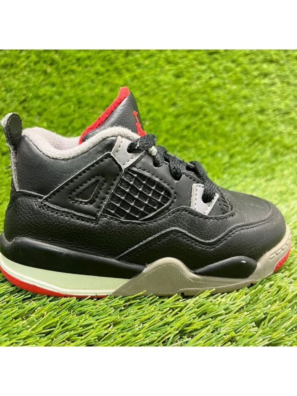 Nike Air Jordan 4 Retro Boys Size 8C Black Gray Athletic Leather Shoes Sneakers